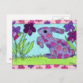 Paarse Flowered Bunny Briefkaart (Voorkant / Achterkant)
