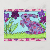 Paarse Flowered Bunny Briefkaart (Voorkant)