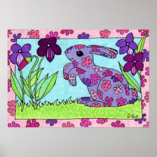 Paarse Flowered Bunny Poster