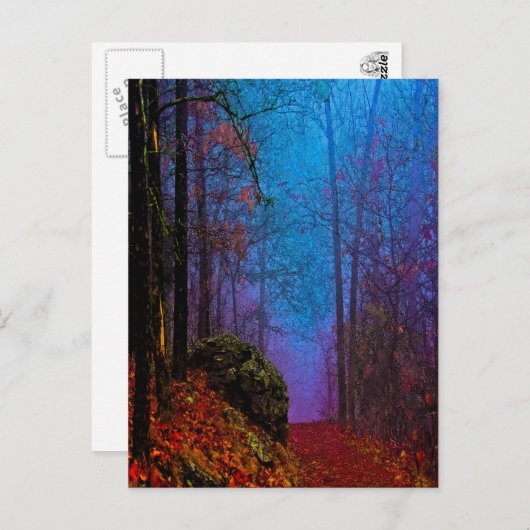 Paarse fog in het herfst geslepen bos briefkaart (Voorkant / Achterkant)