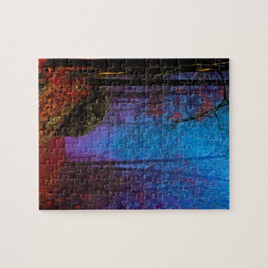 Paarse fog in het herfst geslepen bos legpuzzel (Horizontaal)