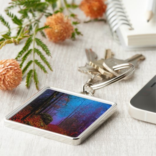 Paarse fog in het herfst geslepen bos sleutelhanger (Zijkant)