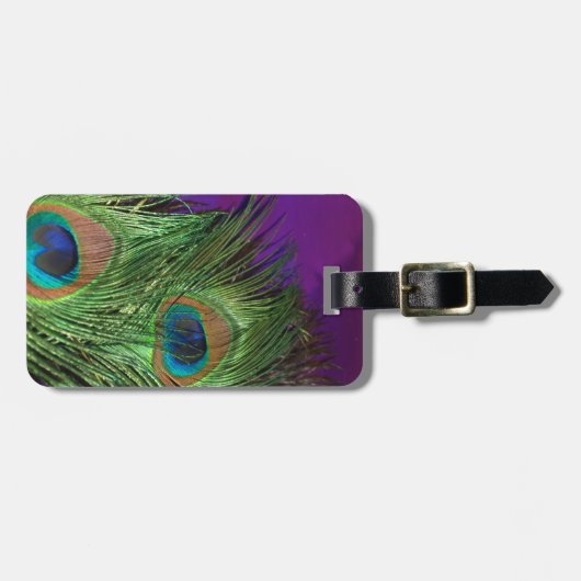 Paarse Foil Peacock Bagagelabel (Voorkant horizontaal)