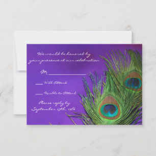 Paarse Foil Peacock Wedding RSVP-kaarten RSVP Kaartje