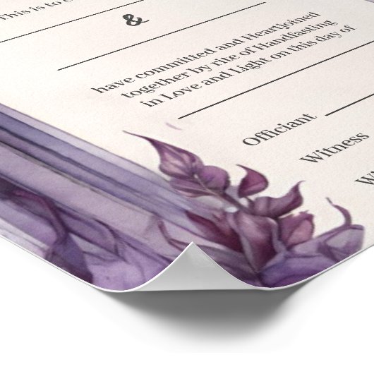 Paarse Foliage Floral Arch Handfasting Certificaat Poster (Hoek)