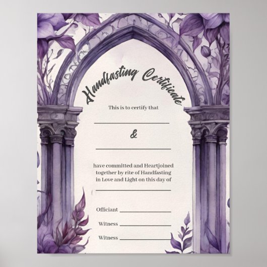 Paarse Foliage Floral Arch Handfasting Certificaat Poster (Voorkant)