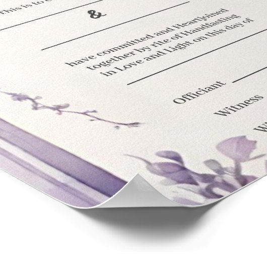 Paarse Foliage Floral Arch Handfasting Certificaat Poster (Hoek)