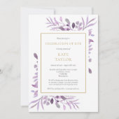 Paarse Foliage Gold Viering van het Leven Begrafen Kaart (Voorkant)