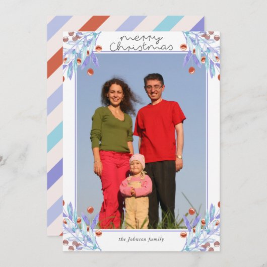 Paarse Foliage Holly Berries - kerstkaart Kaart (Voorkant / Achterkant)