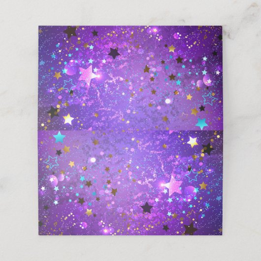 Paarse folie achtergrond met sterren afsprakenkaart (Buitenkant ongevouwen)