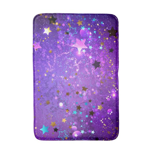 Paarse folie achtergrond met sterren badmat (Voorkant Verticaal)