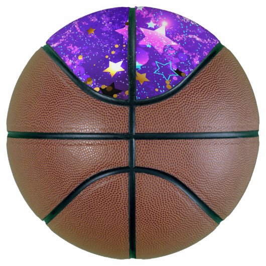 Paarse folie achtergrond met sterren basketbal (Rechts)