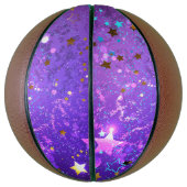 Paarse folie achtergrond met sterren basketbal (Verticaal)