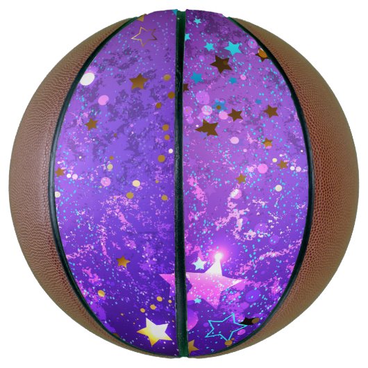 Paarse folie achtergrond met sterren basketbal (Verticaal)