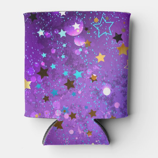 Paarse folie achtergrond met sterren blikjeskoeler (Voorkant)