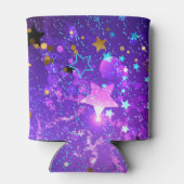 Paarse folie achtergrond met sterren blikjeskoeler (Achterkant)