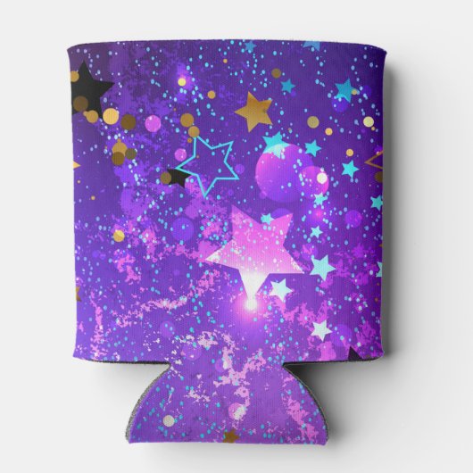 Paarse folie achtergrond met sterren blikjeskoeler (Achterkant)