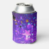 Paarse folie achtergrond met sterren blikjeskoeler (Blikje Achterkant)