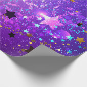 Paarse folie achtergrond met sterren cadeaupapier (Hoek)