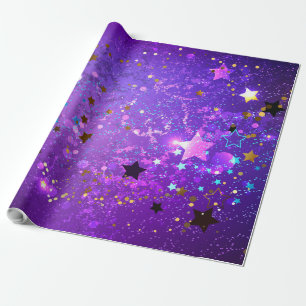 Paarse folie achtergrond met sterren cadeaupapier