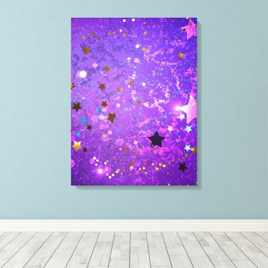 Paarse folie achtergrond met sterren canvas afdruk (Insitu (Houten vloer))