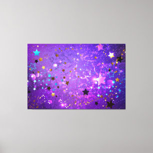 Paarse folie achtergrond met sterren canvas afdruk