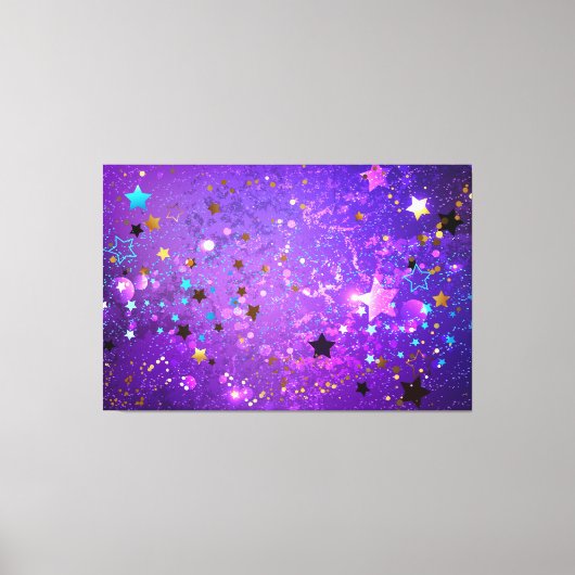 Paarse folie achtergrond met sterren canvas afdruk (Voorkant)