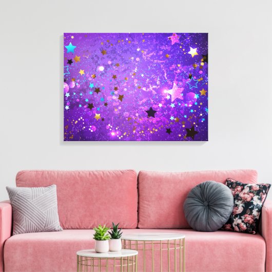 Paarse folie achtergrond met sterren canvas afdruk (Insitu (Woonkamer))