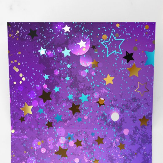 Paarse folie achtergrond met sterren drieluik uitnodiging (Binnenzijde eerst)