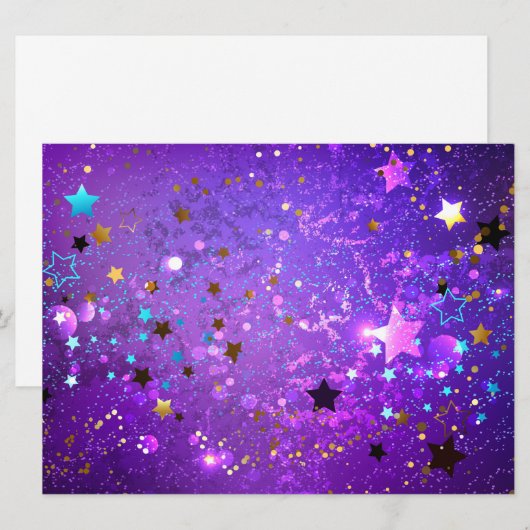 Paarse folie achtergrond met sterren feestdagenkaart (Voorkant / Achterkant)