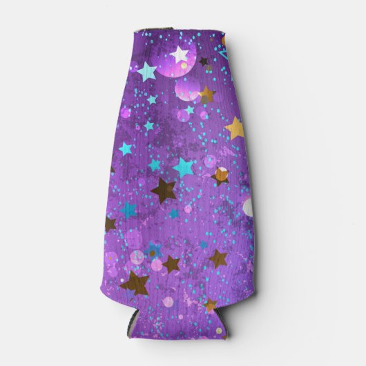 Paarse folie achtergrond met sterren flesjeskoeler (Voorkant)