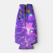 Paarse folie achtergrond met sterren flesjeskoeler (Achterkant)