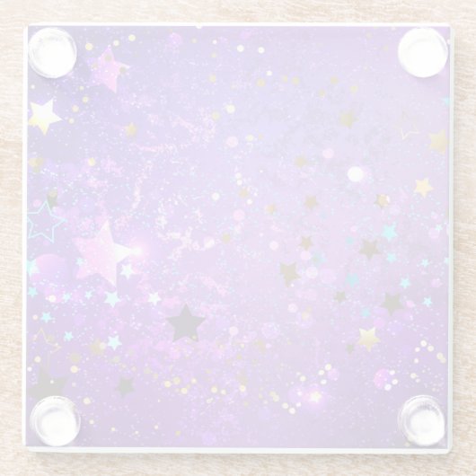 Paarse folie achtergrond met sterren glazen onderzetter (Achterkant)