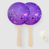 Paarse folie achtergrond met sterren handwaaier (Voorkant en achterkant)