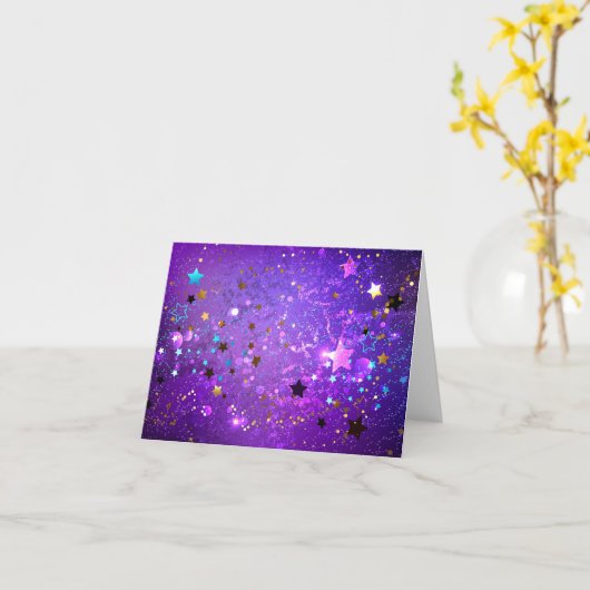 Paarse folie achtergrond met sterren kaart (Gele Bloem)