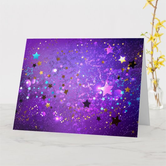 Paarse folie achtergrond met sterren kaart (Gele Bloem)