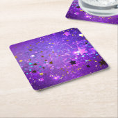 Paarse folie achtergrond met sterren kartonnen onderzetters (Schuin)