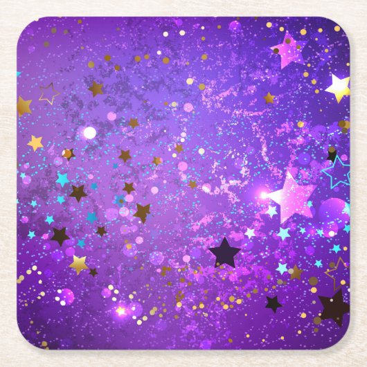 Paarse folie achtergrond met sterren kartonnen onderzetters (Voorkant)