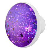 Paarse folie achtergrond met sterren keramische knop (Rechts)