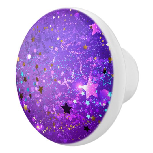 Paarse folie achtergrond met sterren keramische knop (Rechts)
