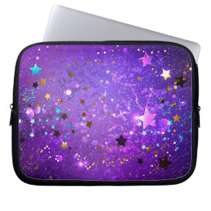 Paarse folie achtergrond met sterren laptop sleeve
