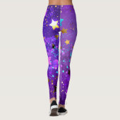 Paarse folie achtergrond met sterren leggings (Achterkant)