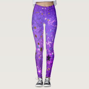 Paarse folie achtergrond met sterren leggings