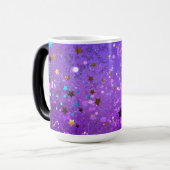 Paarse folie achtergrond met sterren magische mok (Voorkant links)