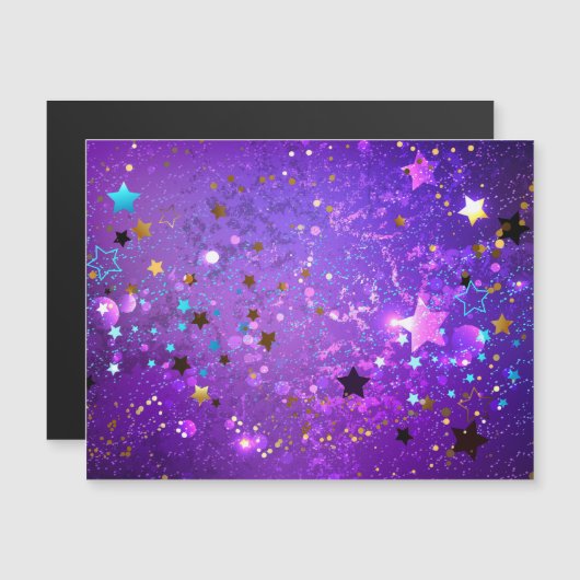 Paarse folie achtergrond met sterren magnetische uitnodiging (Voorkant / Achterkant)