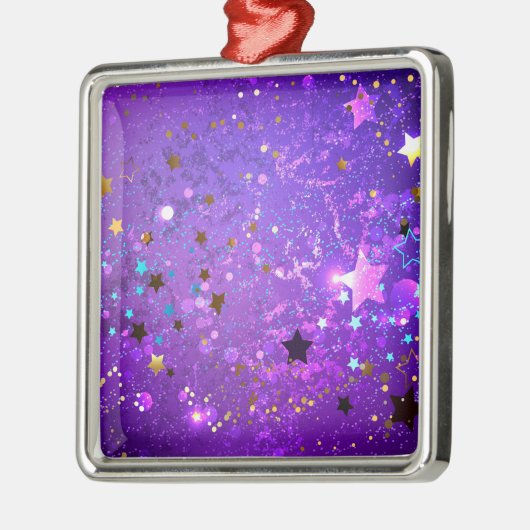 Paarse folie achtergrond met sterren metalen ornament (Links)