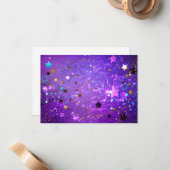 Paarse folie achtergrond met sterren notitiekaartje (Voorkant / Achterkant in situ)