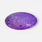 Paarse folie achtergrond met sterren papieren bordje (Gekanteld)