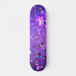 Paarse folie achtergrond met sterren persoonlijk skateboard