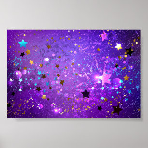 Paarse folie achtergrond met sterren poster